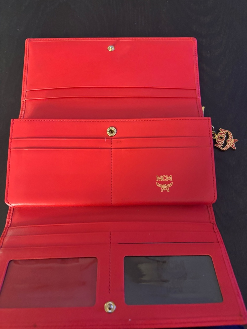 MCM Red Continental Wallet with Gold Hardware - Picture 2 of 3